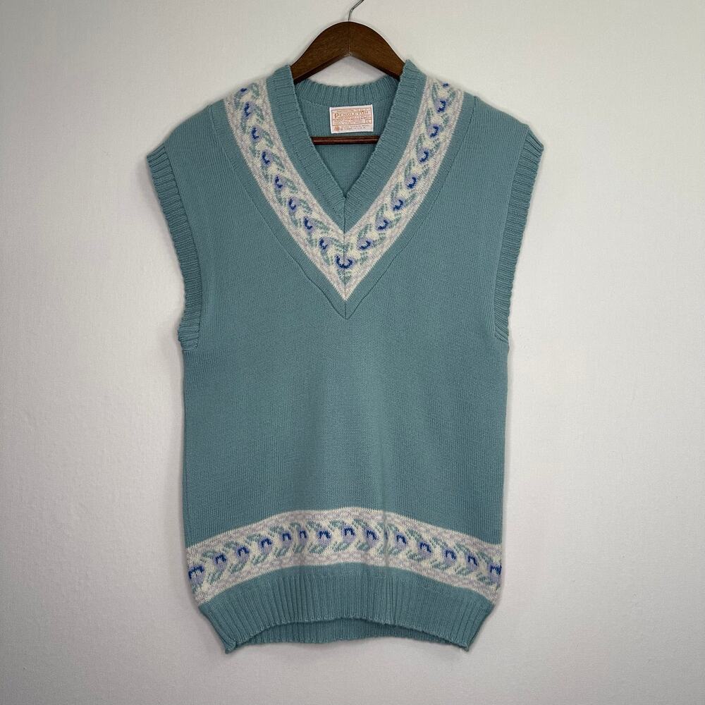 Pendleton 80s Vintage Floral Mint Wool Sweater Vest